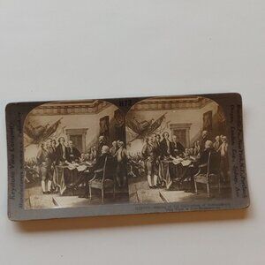 ANTIQUE Stereograph Card "Signing of The Declaration of Independence" KEYSYONE